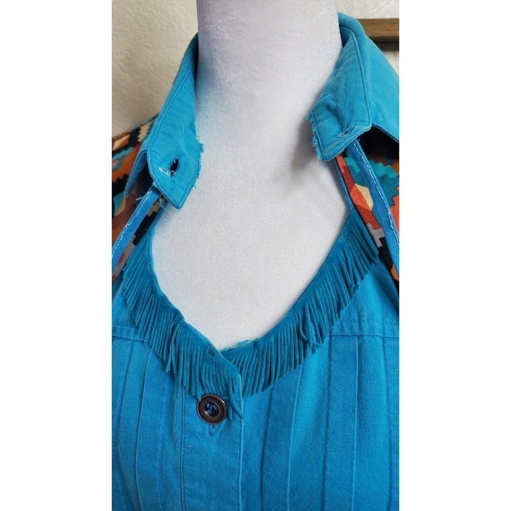 Vintage Together! Western Aztec Blue Button Up Womens Long Sleeve Shirt Rodeo M - Picture 8 of 15